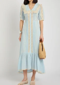 Edina lace-trim cotton midi dress