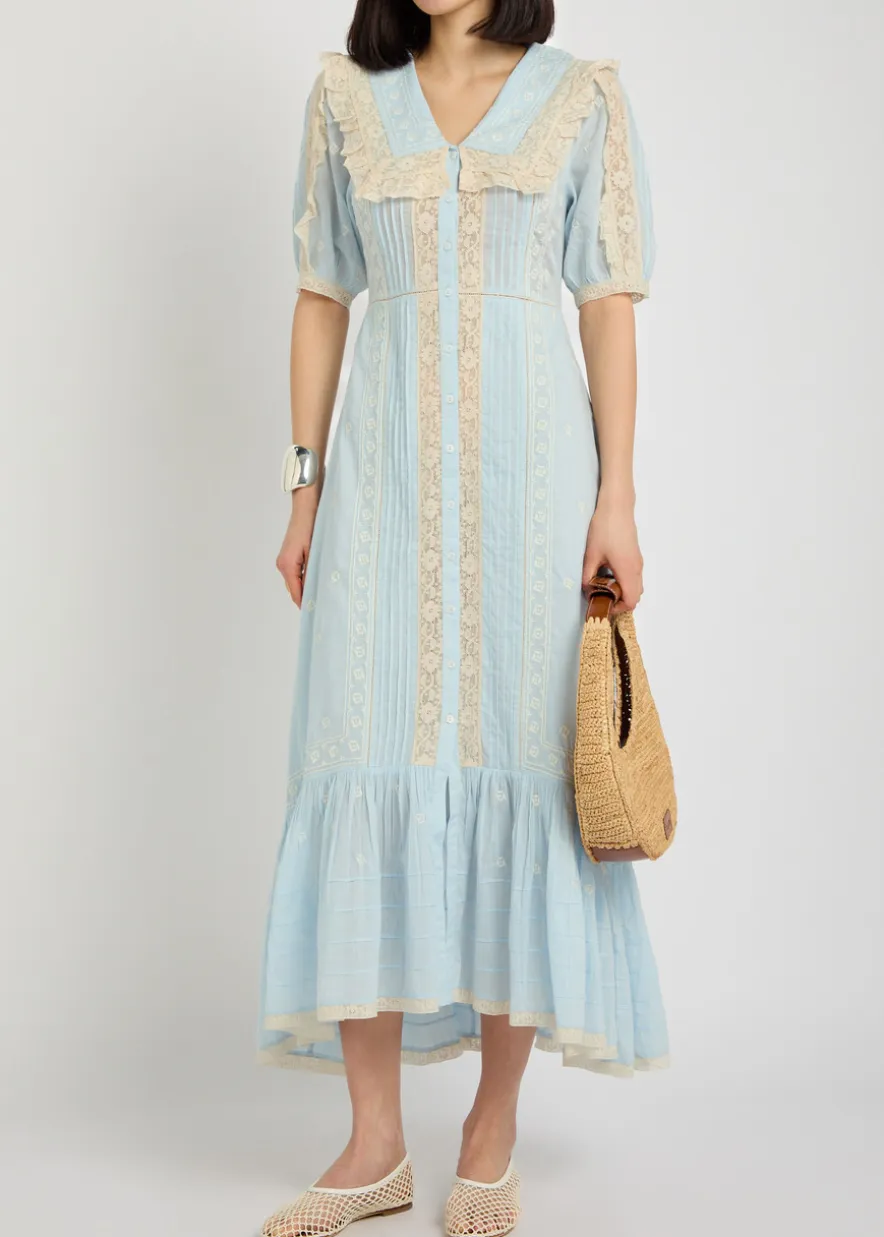Edina lace-trim cotton midi dress