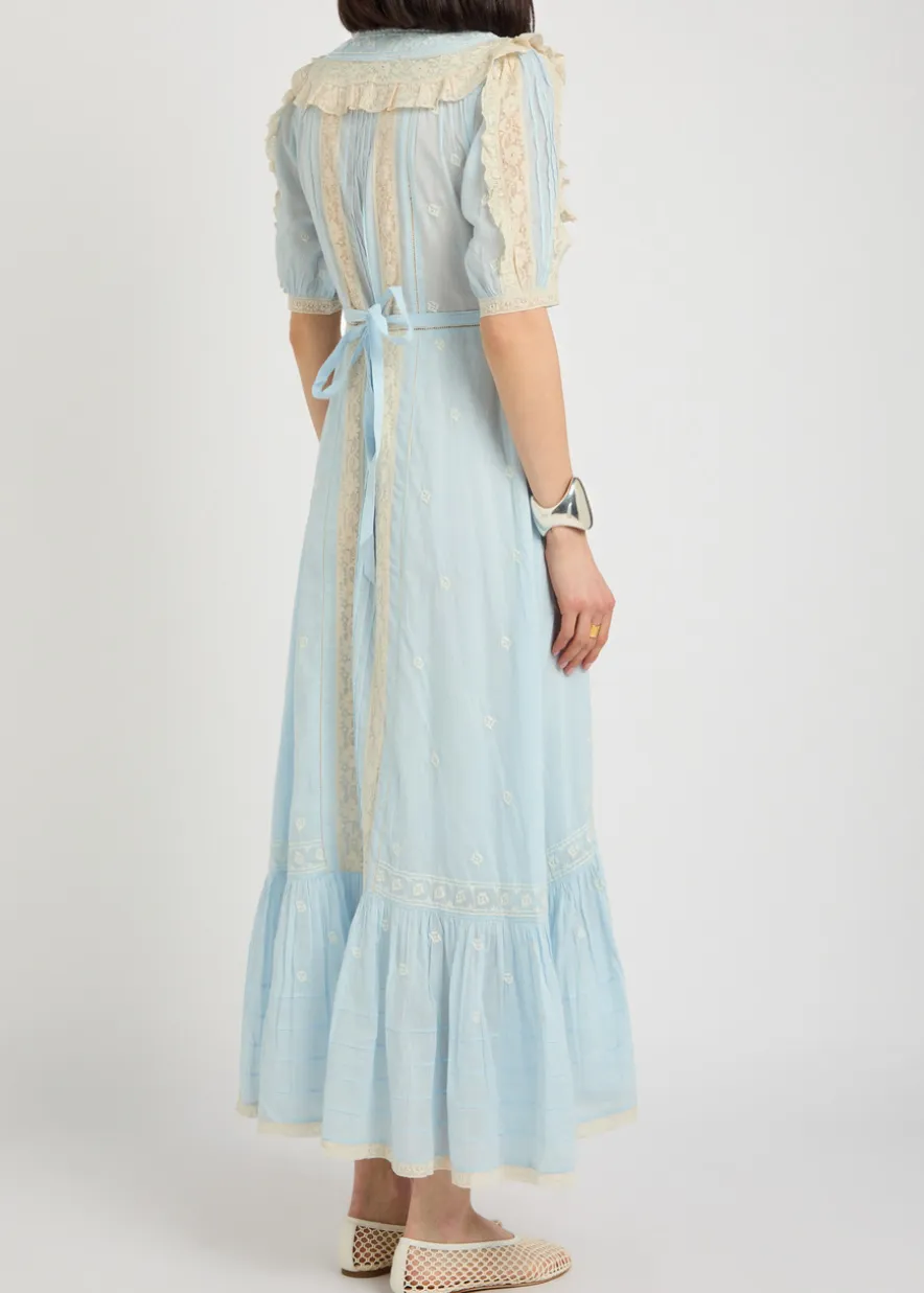 Edina lace-trim cotton midi dress