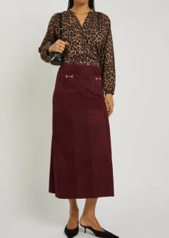 Edwina horsebit-embellished suede midi skirt