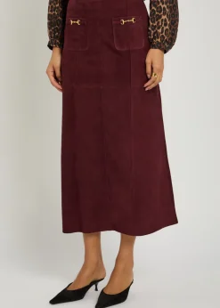 Edwina horsebit-embellished suede midi skirt