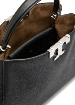 Eleanor T-logo grained leather top handle bag