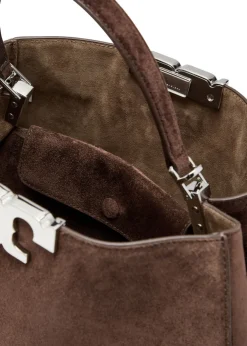 Eleanor T-logo suede top handle bag