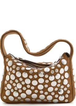 Elena small stud-embellished suede top handle bag