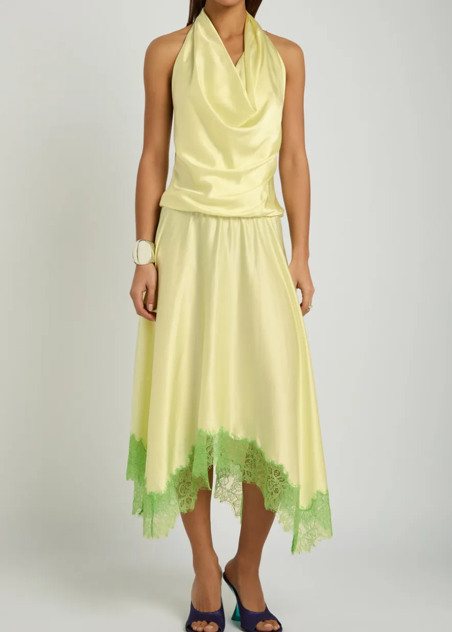 Elira lace-trim stretch-silk midi dress