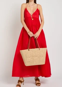 Ella large logo-embroidered raffia tote bag
