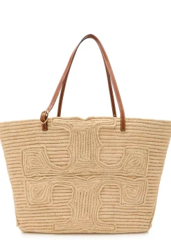Ella large logo-embroidered raffia tote bag