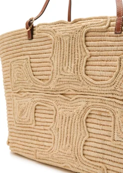 Ella large logo-embroidered raffia tote bag