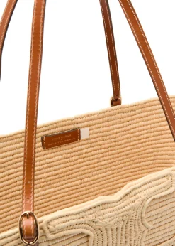 Ella large logo-embroidered raffia tote bag