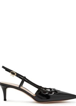 Eloise 55 cut-out glossed leather slingback pumps