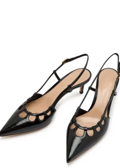 Eloise 55 cut-out glossed leather slingback pumps