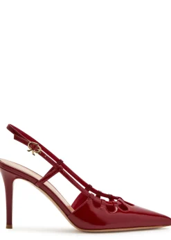 Eloise 85 cut-out glossed leather slingback pumps
