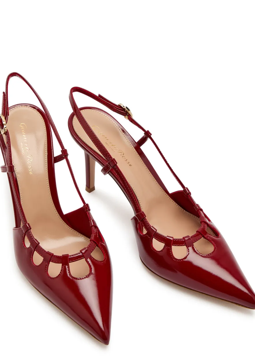 Eloise 85 cut-out glossed leather slingback pumps
