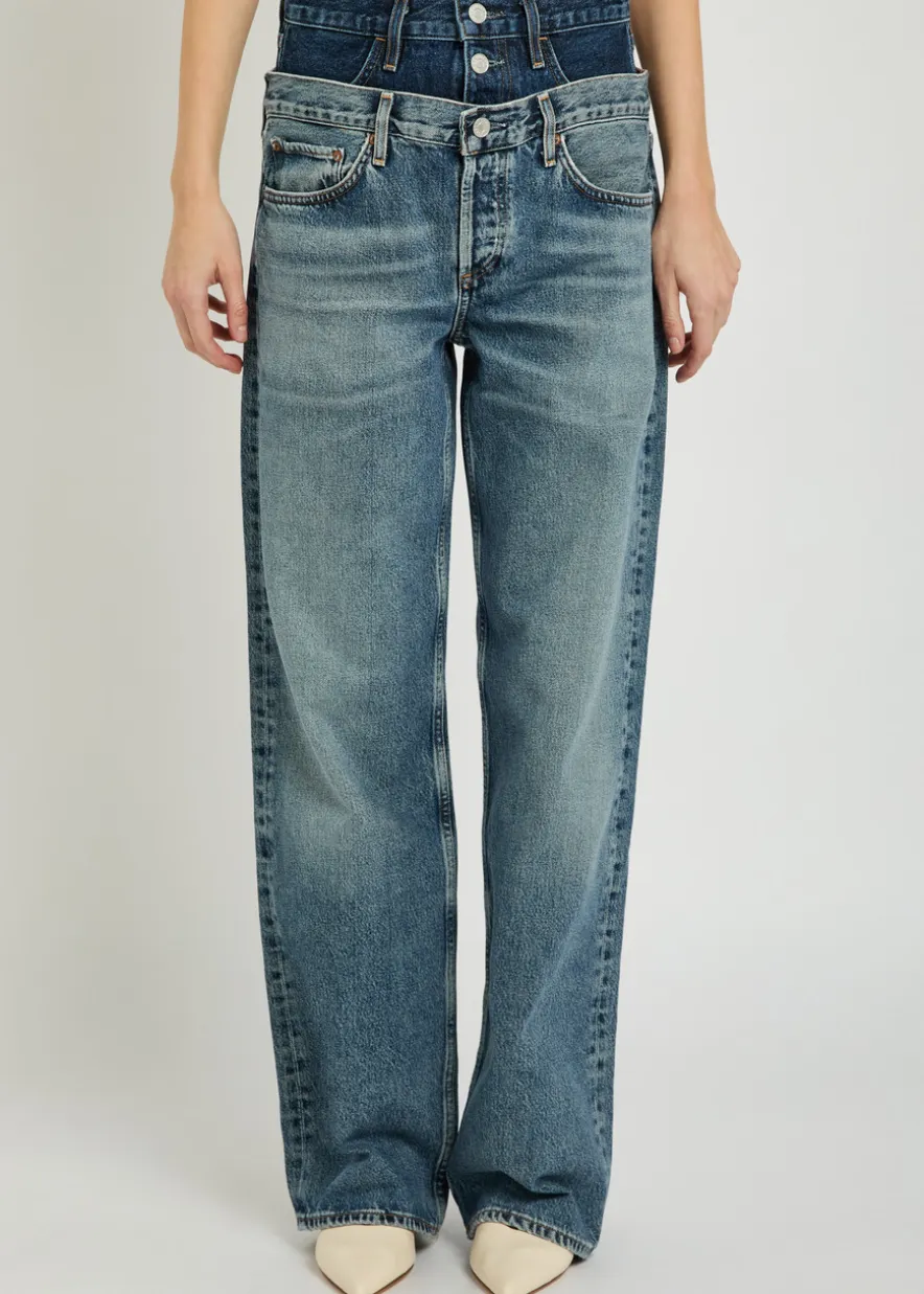 Elson layered straight-leg jeans