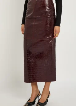 Elyse crocodile-effect leather midi skirt