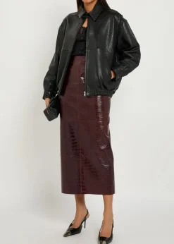 Elyse crocodile-effect leather midi skirt