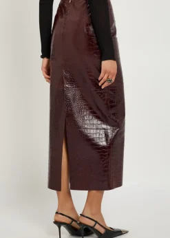 Elyse crocodile-effect leather midi skirt