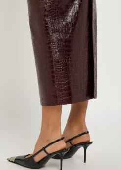 Elyse crocodile-effect leather midi skirt