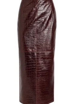 Elyse crocodile-effect leather midi skirt