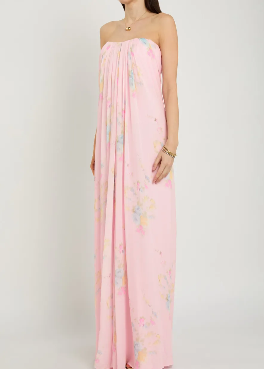 Emara floral strapless chiffon maxi dress