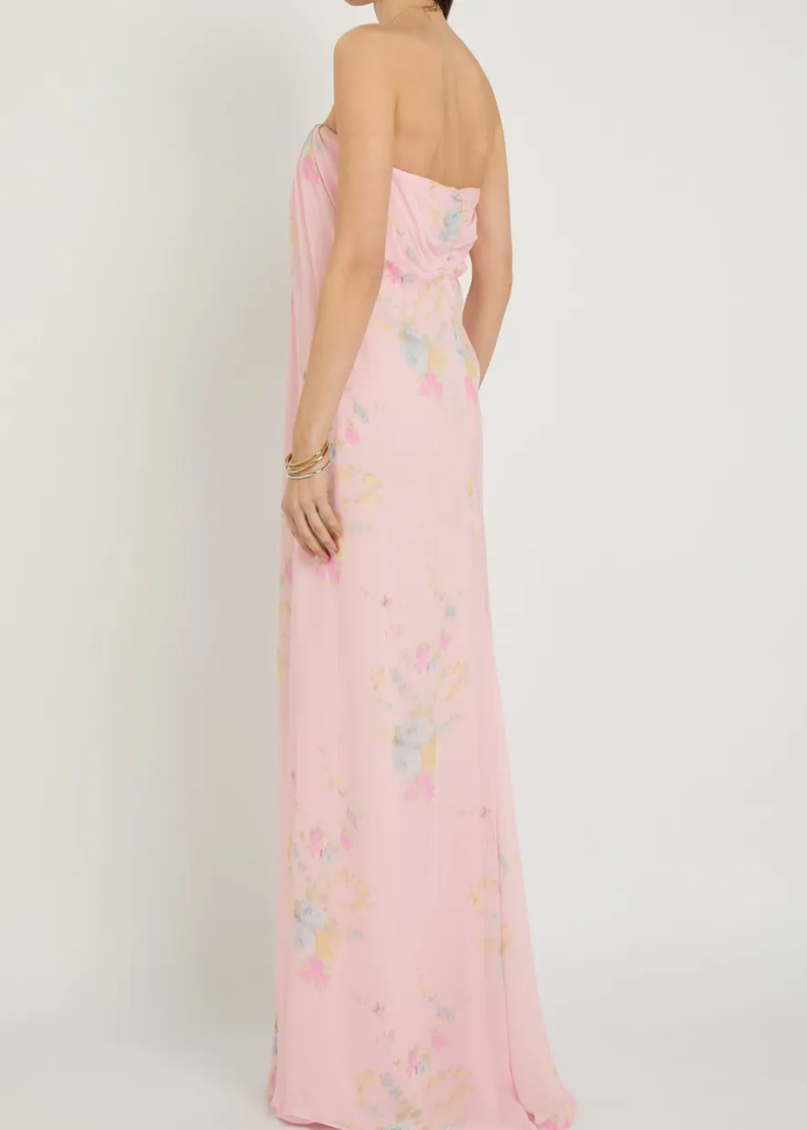 Emara floral strapless chiffon maxi dress