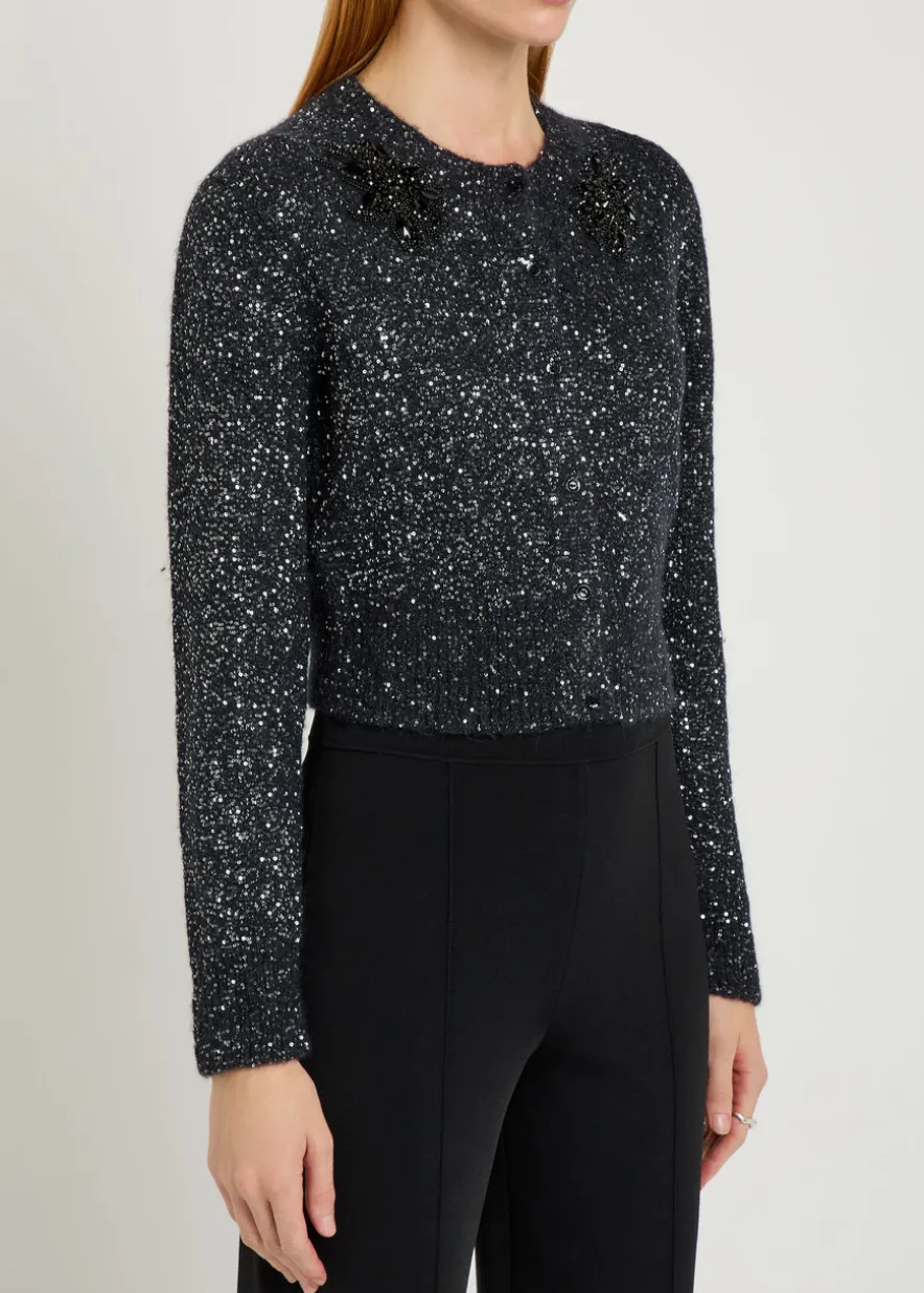 Embellished brushed alpaca-blend cardigan
