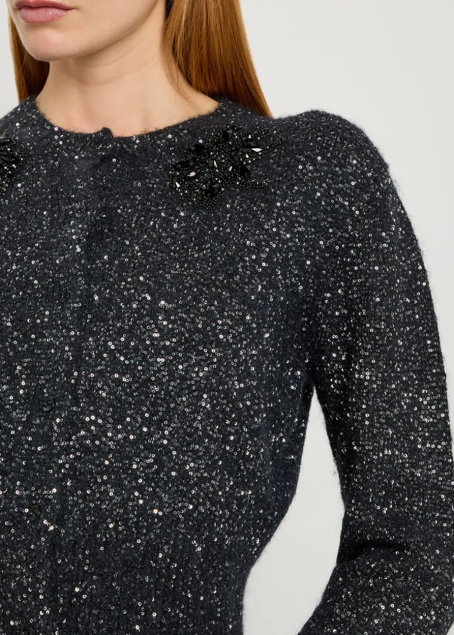 Embellished brushed alpaca-blend cardigan