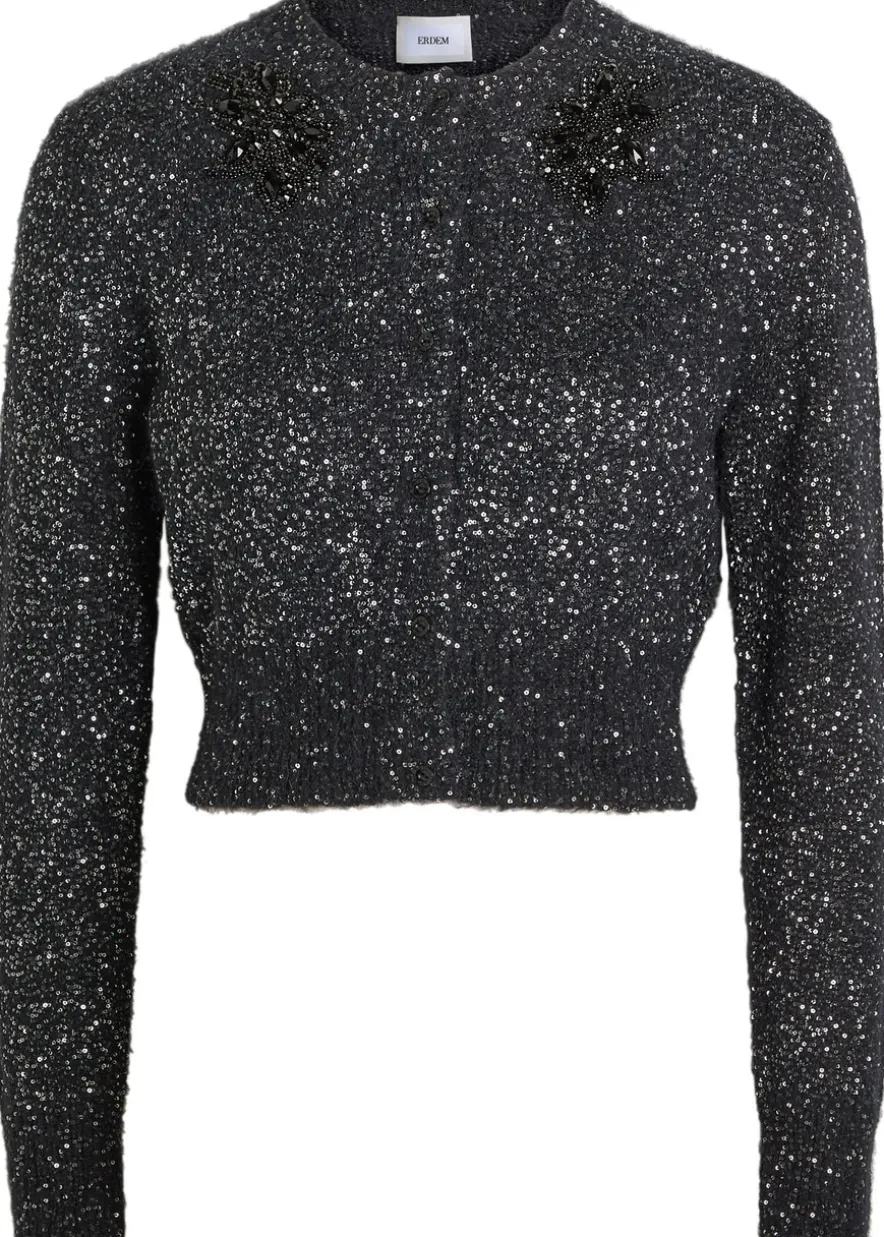 Embellished brushed alpaca-blend cardigan