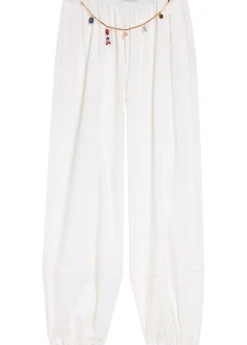 Embellished-chain balloon-leg cotton trousers
