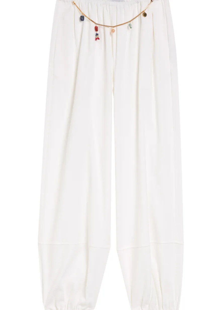 Embellished-chain balloon-leg cotton trousers