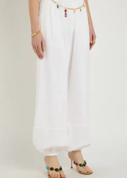 Embellished-chain balloon-leg cotton trousers