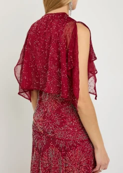 Embellished chiffon cape top