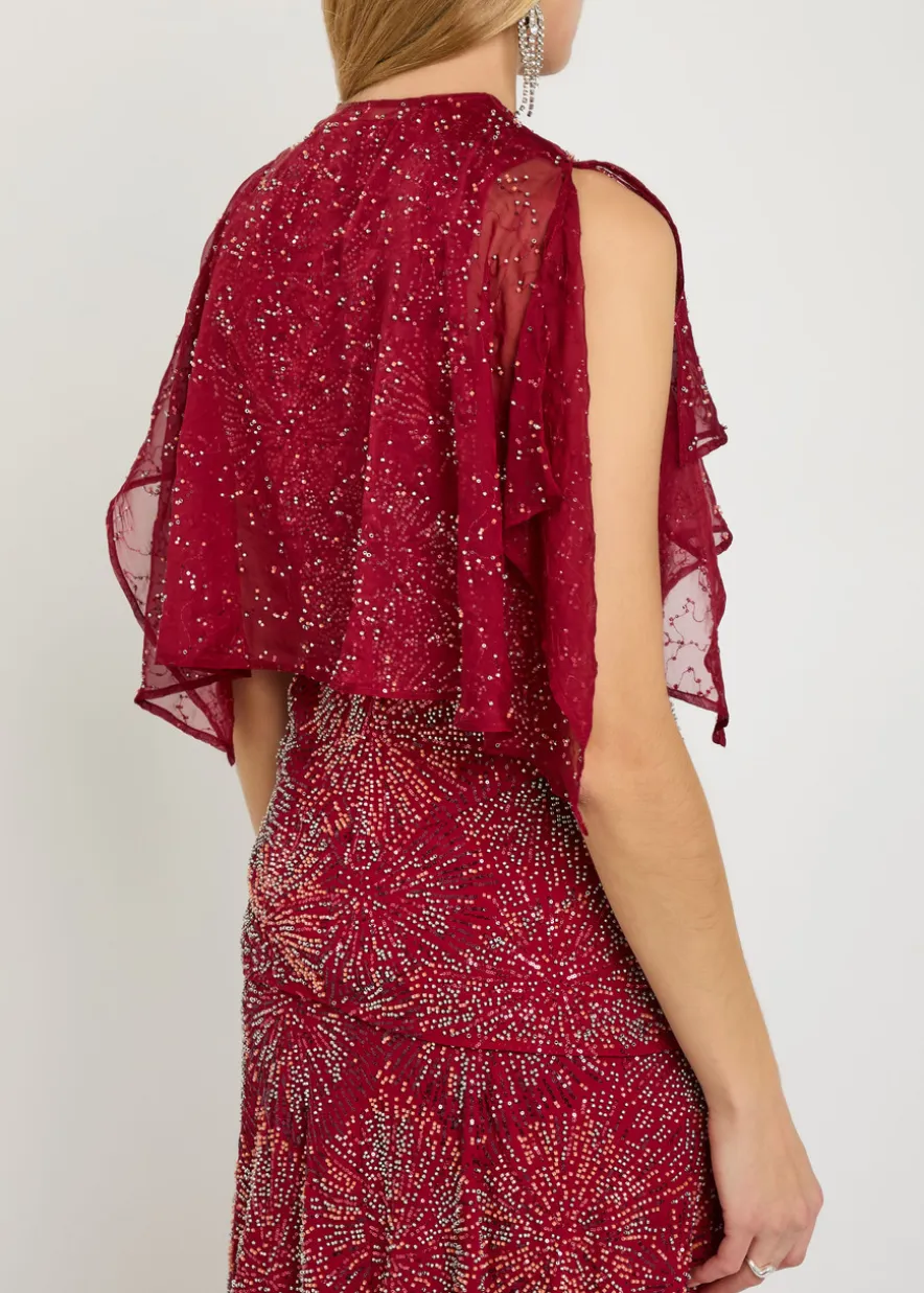 Embellished chiffon cape top