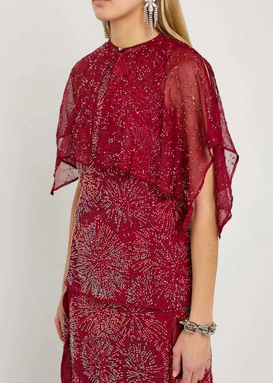 Embellished chiffon cape top