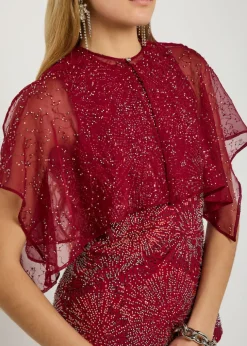 Embellished chiffon cape top
