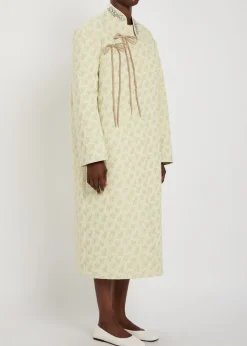 Embellished floral-jacquard cotton-blend coat