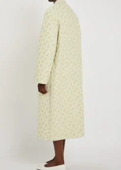 Embellished floral-jacquard cotton-blend coat
