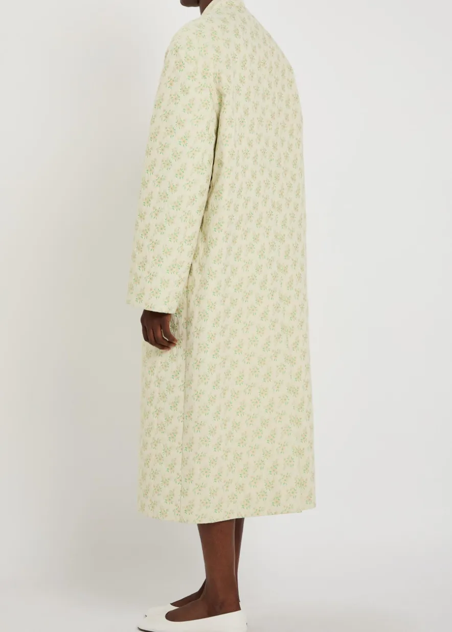 Embellished floral-jacquard cotton-blend coat