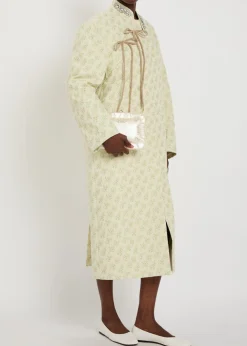 Embellished floral-jacquard cotton-blend coat