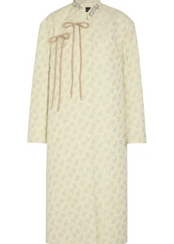 Embellished floral-jacquard cotton-blend coat