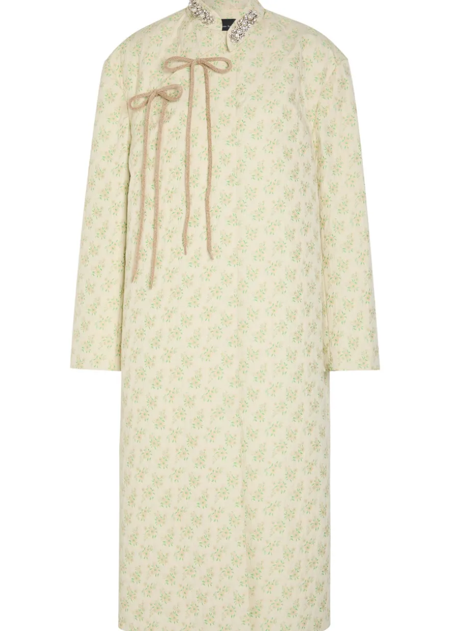Embellished floral-jacquard cotton-blend coat