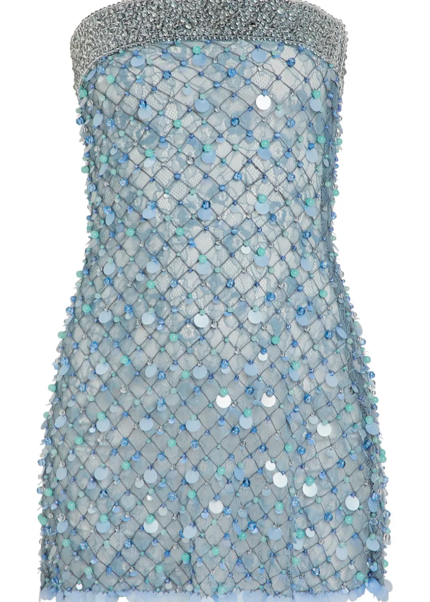 Embellished lace mini dress