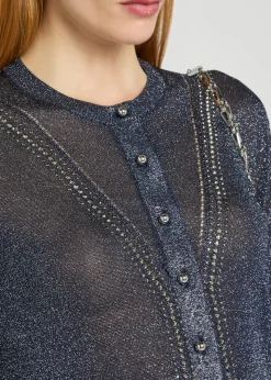 Embellished metallic-knit cardigan