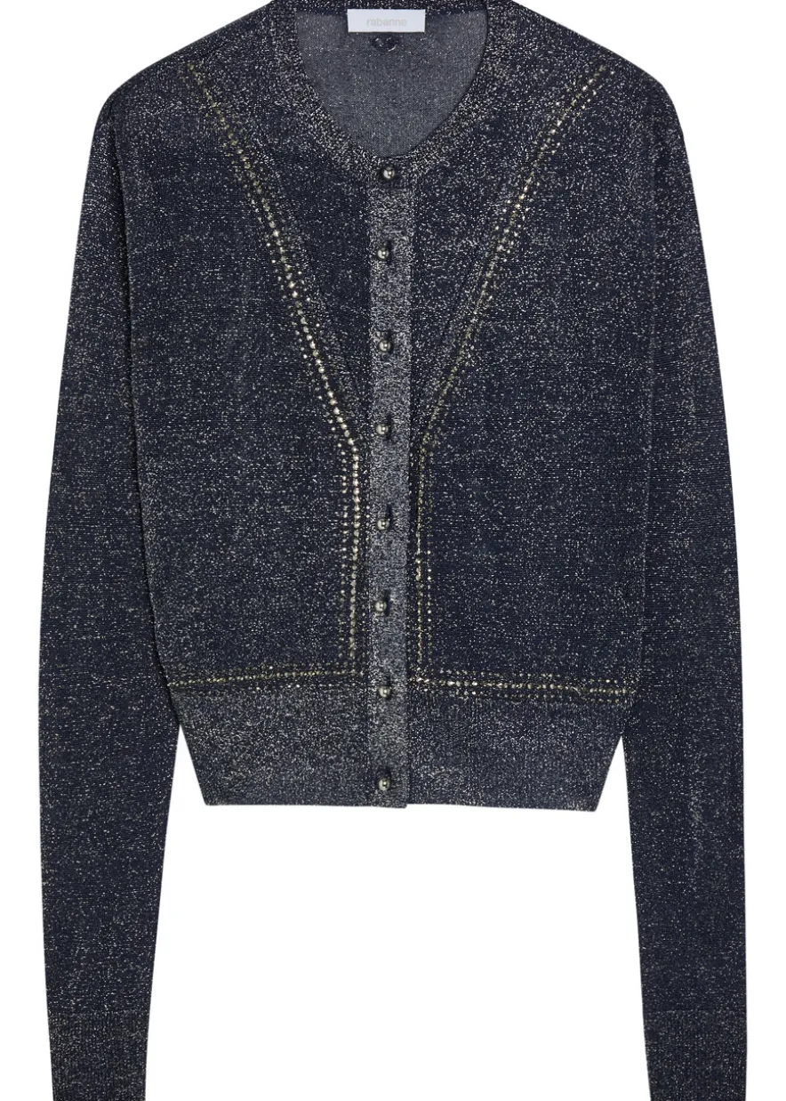 Embellished metallic-knit cardigan