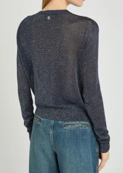 Embellished metallic-knit cardigan