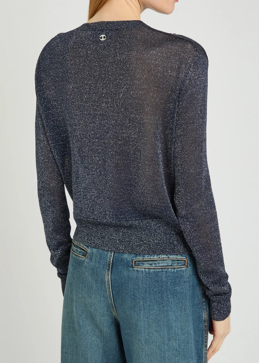 Embellished metallic-knit cardigan
