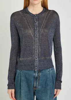 Embellished metallic-knit cardigan
