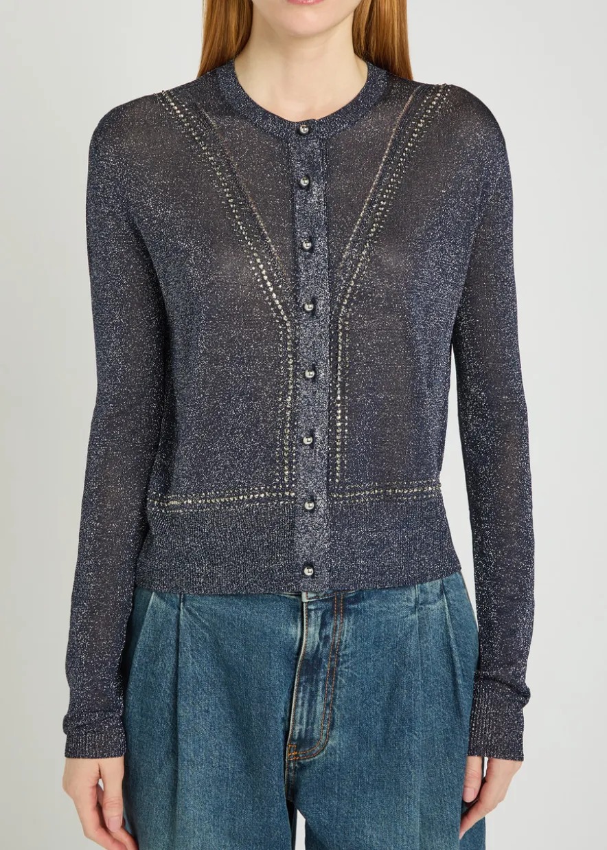 Embellished metallic-knit cardigan