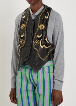 Embellished panelled leather vest