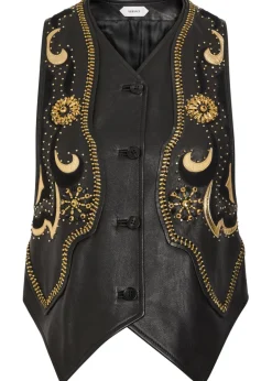 Embellished panelled leather vest